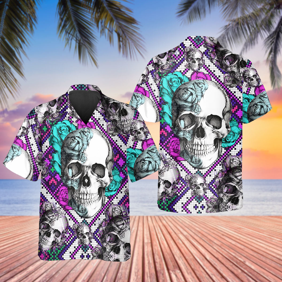 Violet Caro Skull Hawaiian Shirt