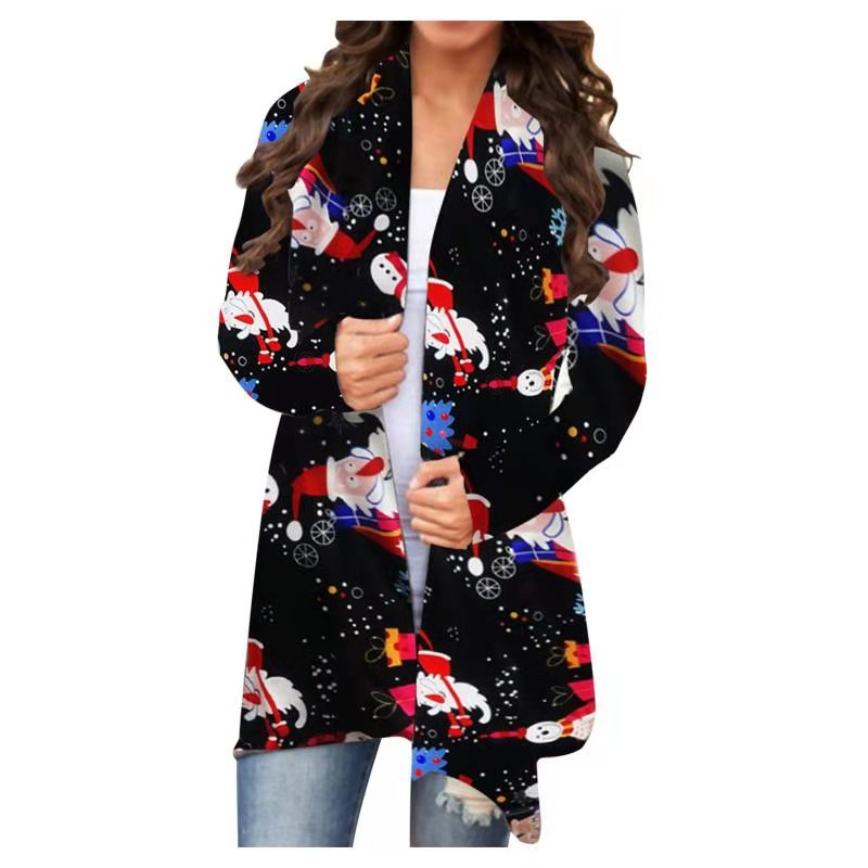 Women Christmas Cardigan Fashionable santa snowman Printing Jacket Long Sleeve Coat Female Autumn Winter Clothes alx