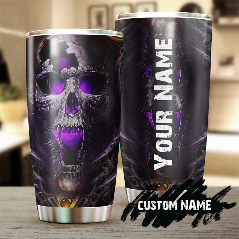 Skull Purple Fire Personalized Fancy Unique Tumbler-Skull Tumbler-Skull Birthday Gift Christmas Gift For Her For Him