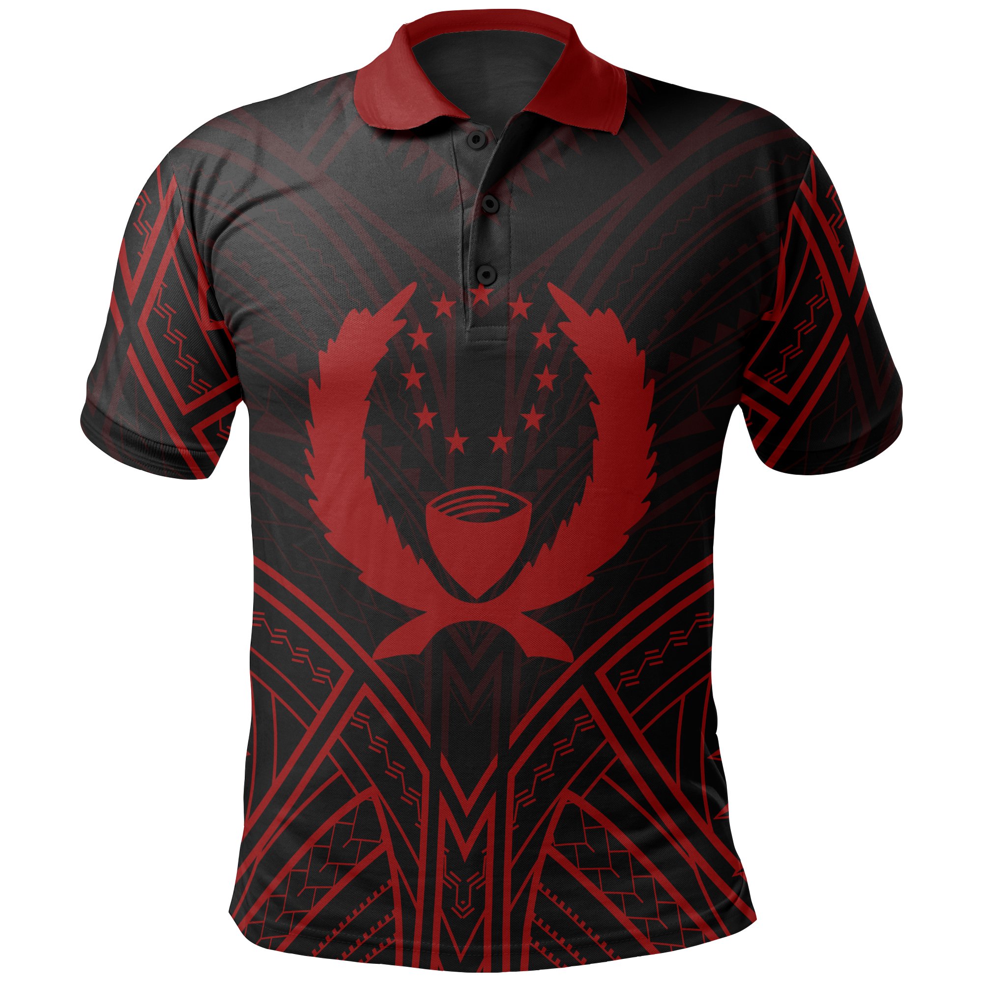 Pohnpei State Polo Shirt - Pohnpei State Seal Red Tribal Patterns - BN01