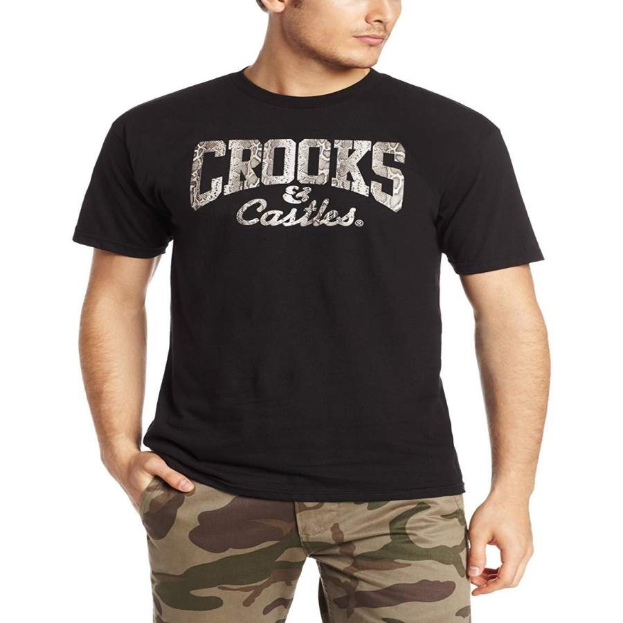 Crooks Castles Men’S Knit Short Sleeve T-Shirt-Core Logo Snake Tops Tee Boutique T-Shirtcartoon Letter Summer Printing New Round Neck