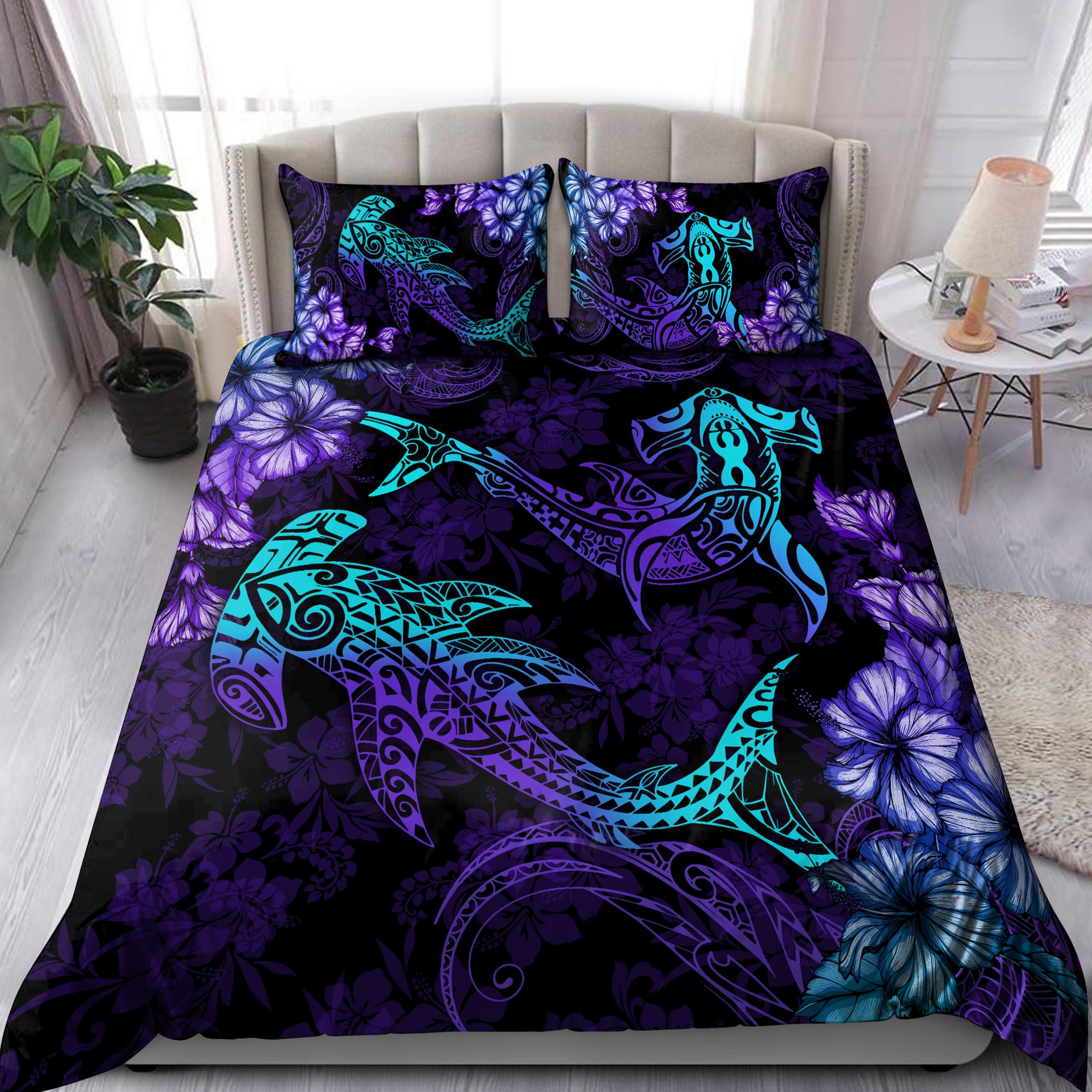 Tmarc Tee Beautiful Sharks Hibiscus Hawaii Bedding Set