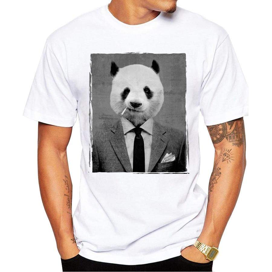 2016 Men Summer Panda T-Shirt Creative Smoking Panda Printed Men’s Tops Short Sleeve Casual T Shirts