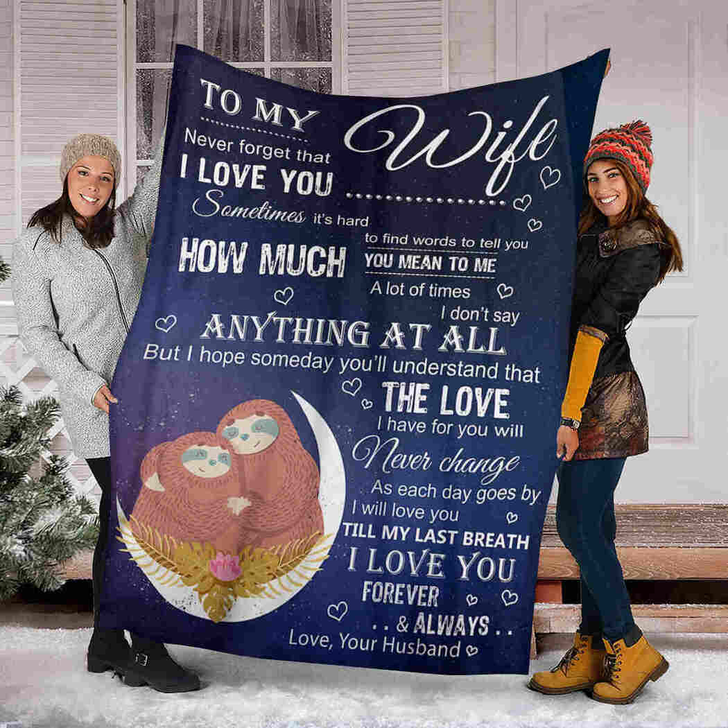 To My Wife I Love You Forever & Always, Sloth Couple Fleece Blanket Gift For Valentine’S Day To Wife Home Decor Bedding Couch Sofa Soft And Comfy Cozy