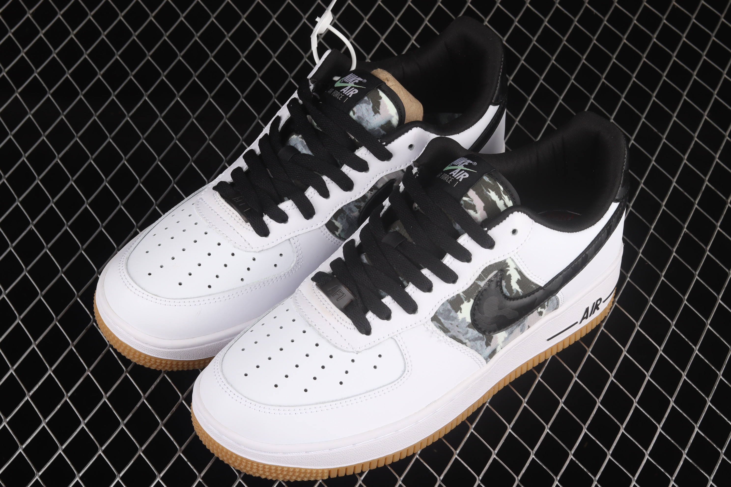 Nike Air Force 1 Low White Ripstop Camo Black Gum Shoes Sneakers ...