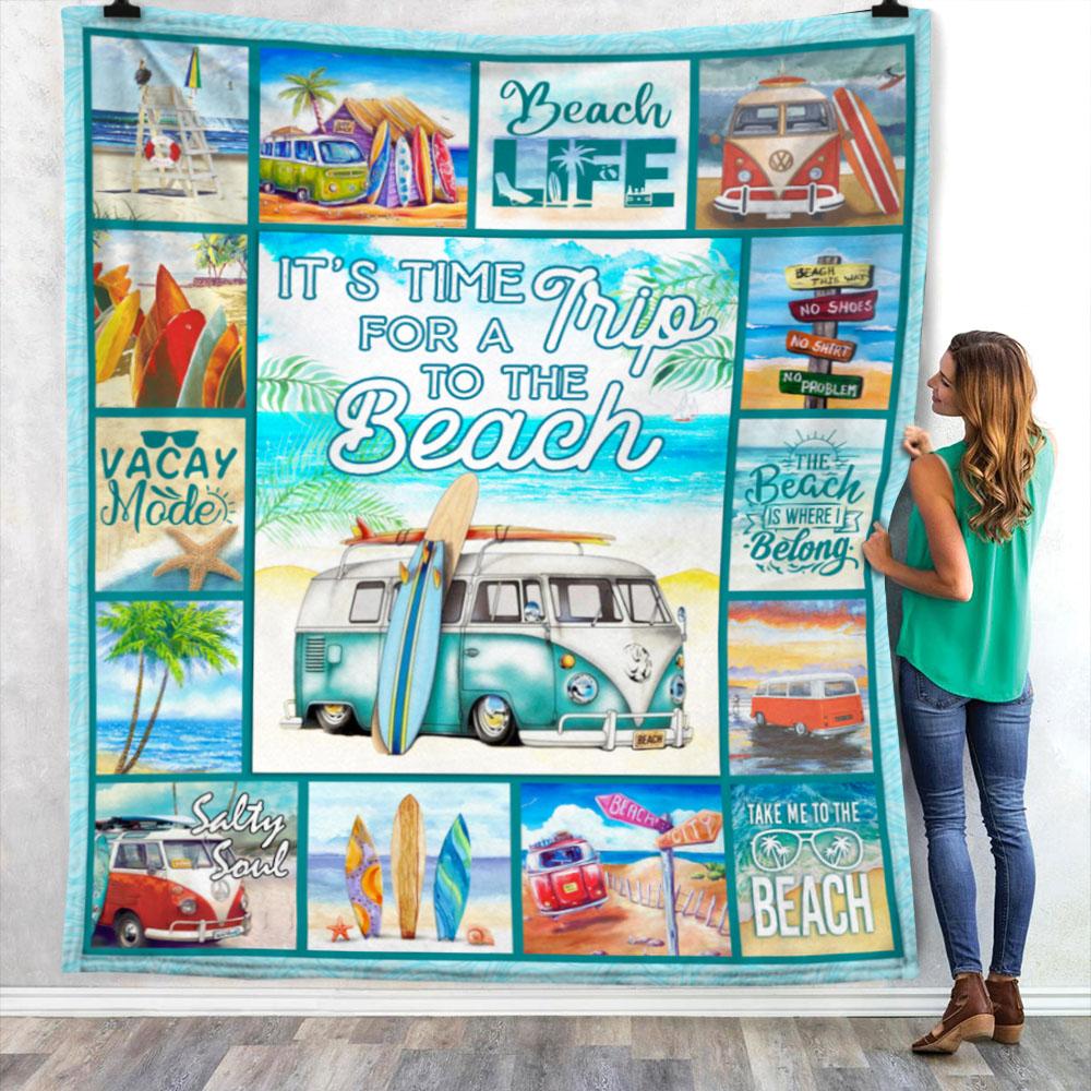 Time For A Trip To The Beach Fleece Blanket, Sherpa Blanket, Gift For Parent, Family Member, Friends Gift, Christmas Gift, Home Decor, Home Living