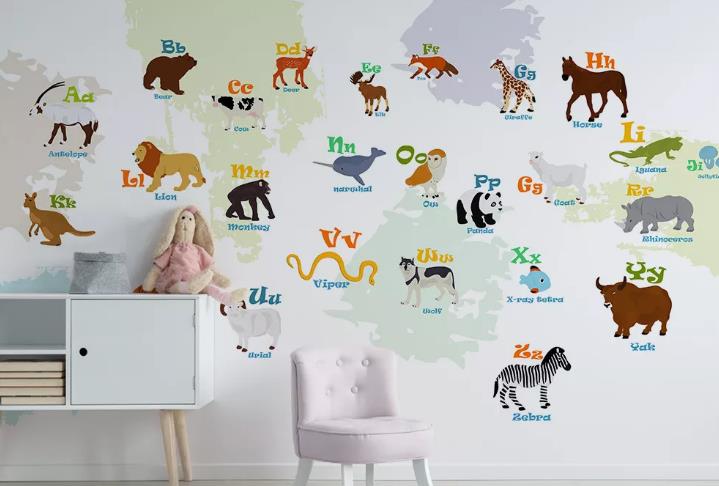 3D Cartoon Animals World Map Wall Mural Wallpaper Lqh 270