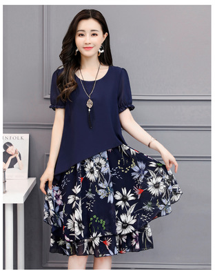 Summer Dresses Women New Fashion Print Fake Two-piece Sexy Chiffon Dress Loose Women Dresses Vestidos 5XL alx