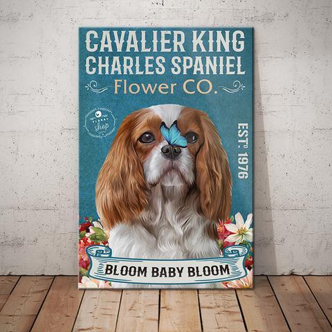 Cavalier King Charles Spaniel Flower Company Poster Print, Canvas Wall Art, Canvas Poster Wall Decor