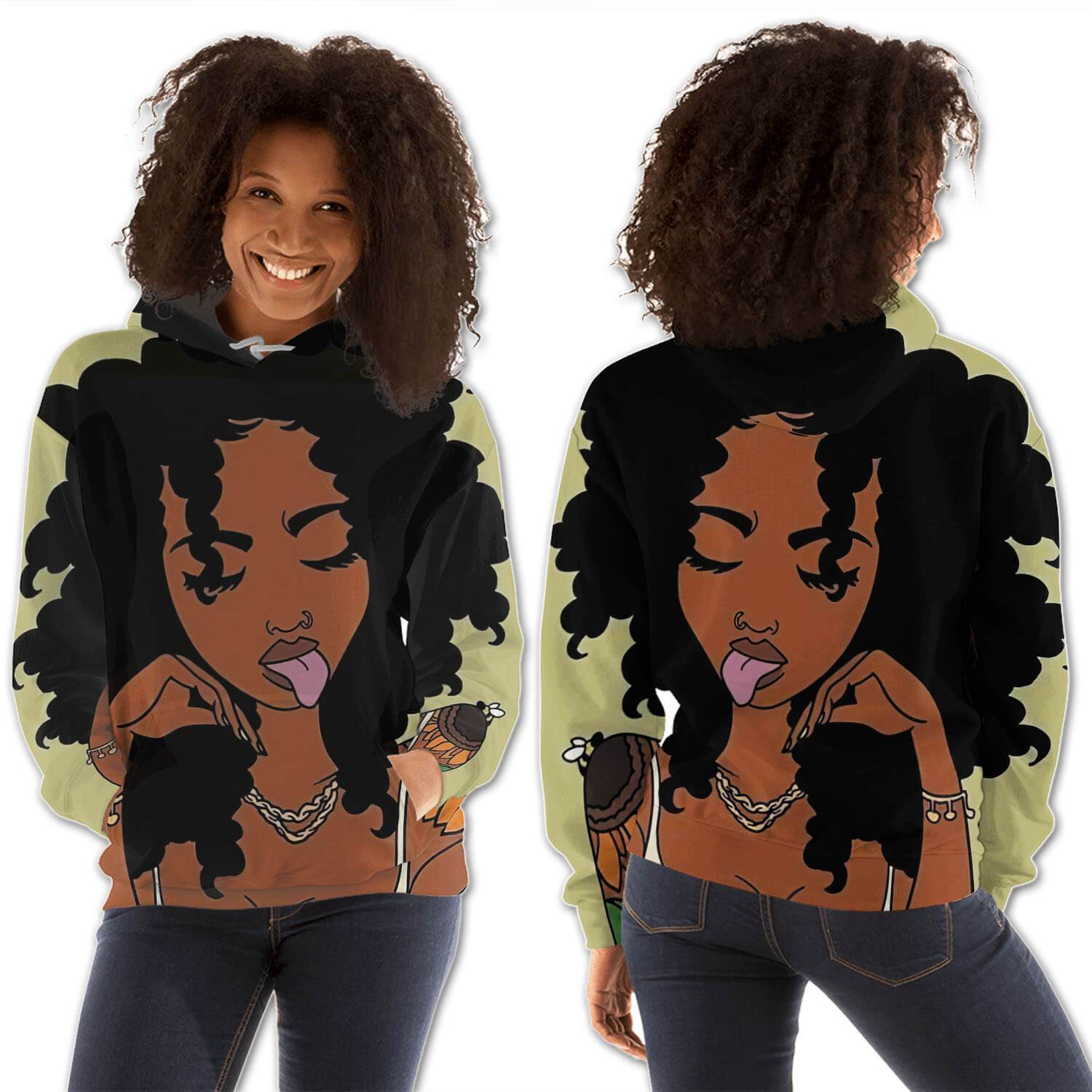 African American Hoodies Pretty African American Woman All Over Print Womens Hooded Sweatshirt African Clothing Styles BPS34875