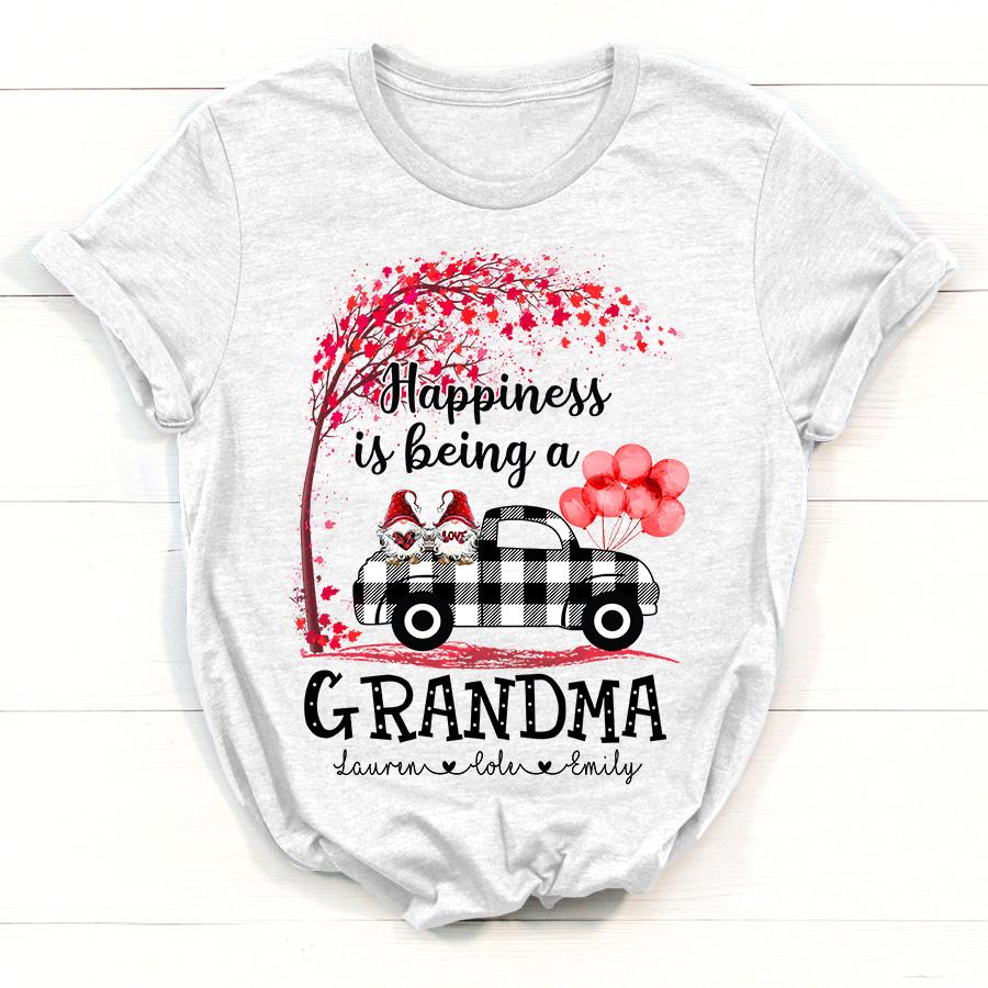 Lovelypod - Personalized Shirt, Happiness Is Being A Grandma Shirt, Grandma Gnomes And Red Truck Shirt, Red Truck Shirt, Valentine'S Day Shirt