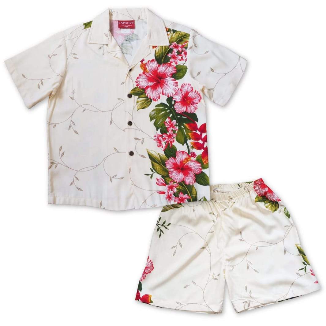 Paradise Cream Hawaii Boy Shirt Shorts Set Ha80922