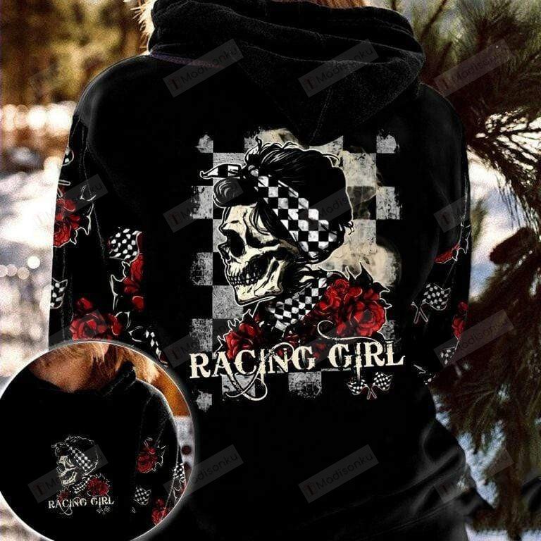 Racing Girl Skull Rose 3D All Print Hoodie, Zip- Up Hoodie