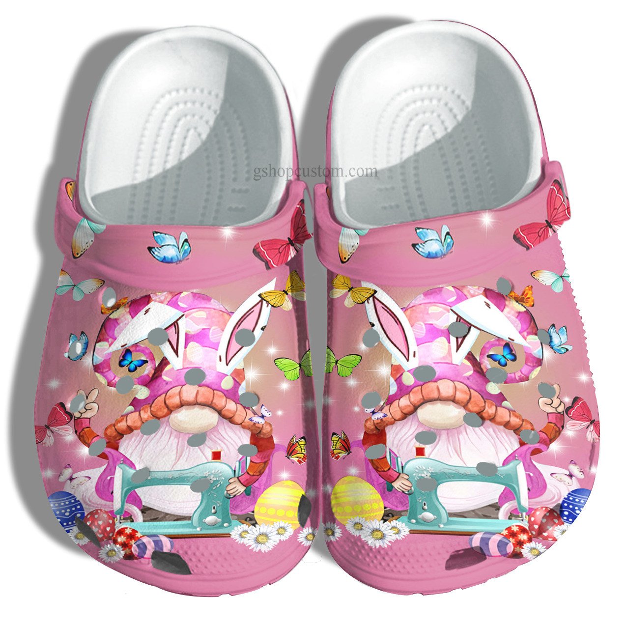 Bunny Gnomies Quilting Egg Easter Day Pinky Crocs Shoes For Girl Women – Gnomies Butterfly Sewing Shoes Croc Clogs Gift Grandma – Cr-Ne0107 – Gigo Smart