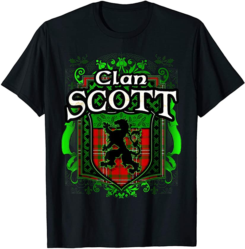 Scottish Surname Clan Scott Tartan Lion Crest T-shirt