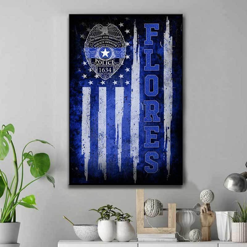 [Personalized Name] Thin Blue Line Police Name – Gift For Father’S Day, Home Decor, Best Gift Idea – Canvas Print