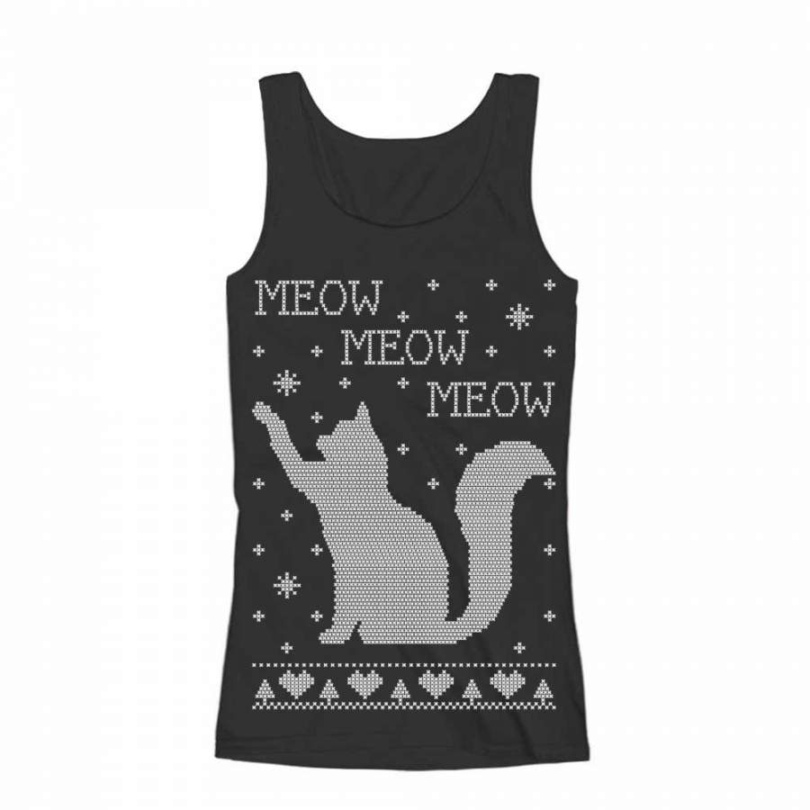 Xmas Apparel – Ugly Christmas Sweater Cat Meow Purr Women Tank Top