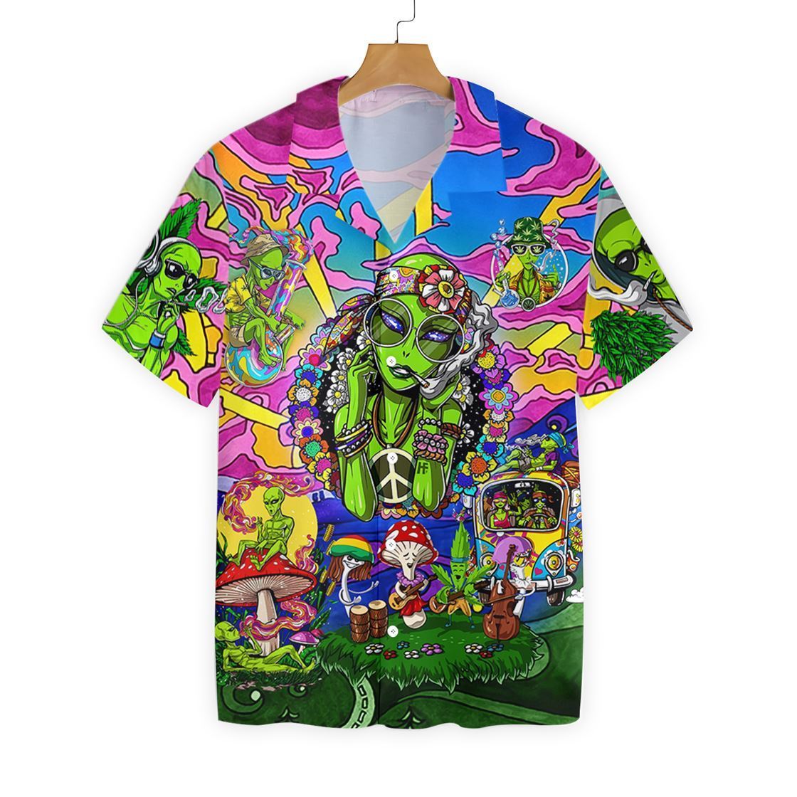 Hippie Alien All Over Printed Hawaii Shirt Ha95247