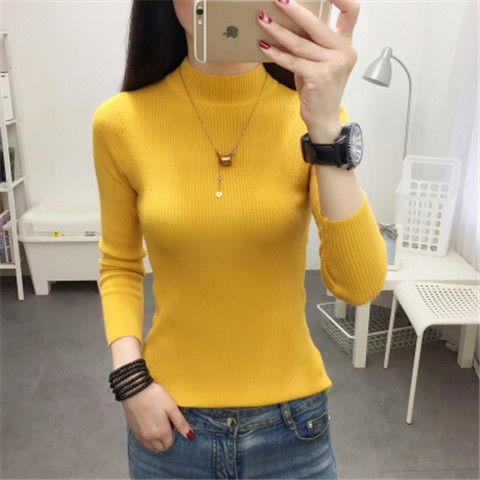 Spring/Autumn Women’s Knit Sweaters O-Neck/Half Turtleneck Optional Fashion Korean Style Full Color Pullovers Slim Base Shirt alx