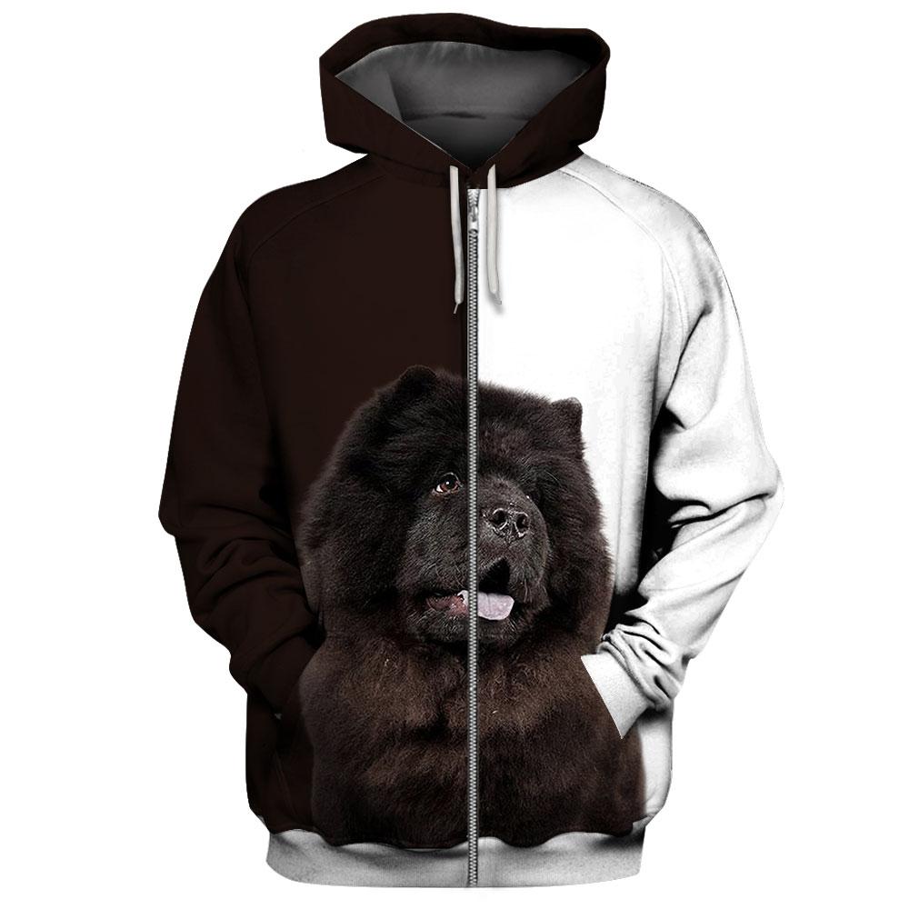 Black Chow Chow 3D Full Printing Zip Hoodie