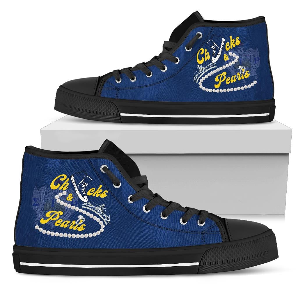 Wonder Print Footwear – Sigma Gamma Rho Chucks And Pearls High Top Shoes K.H Pearls Lt10