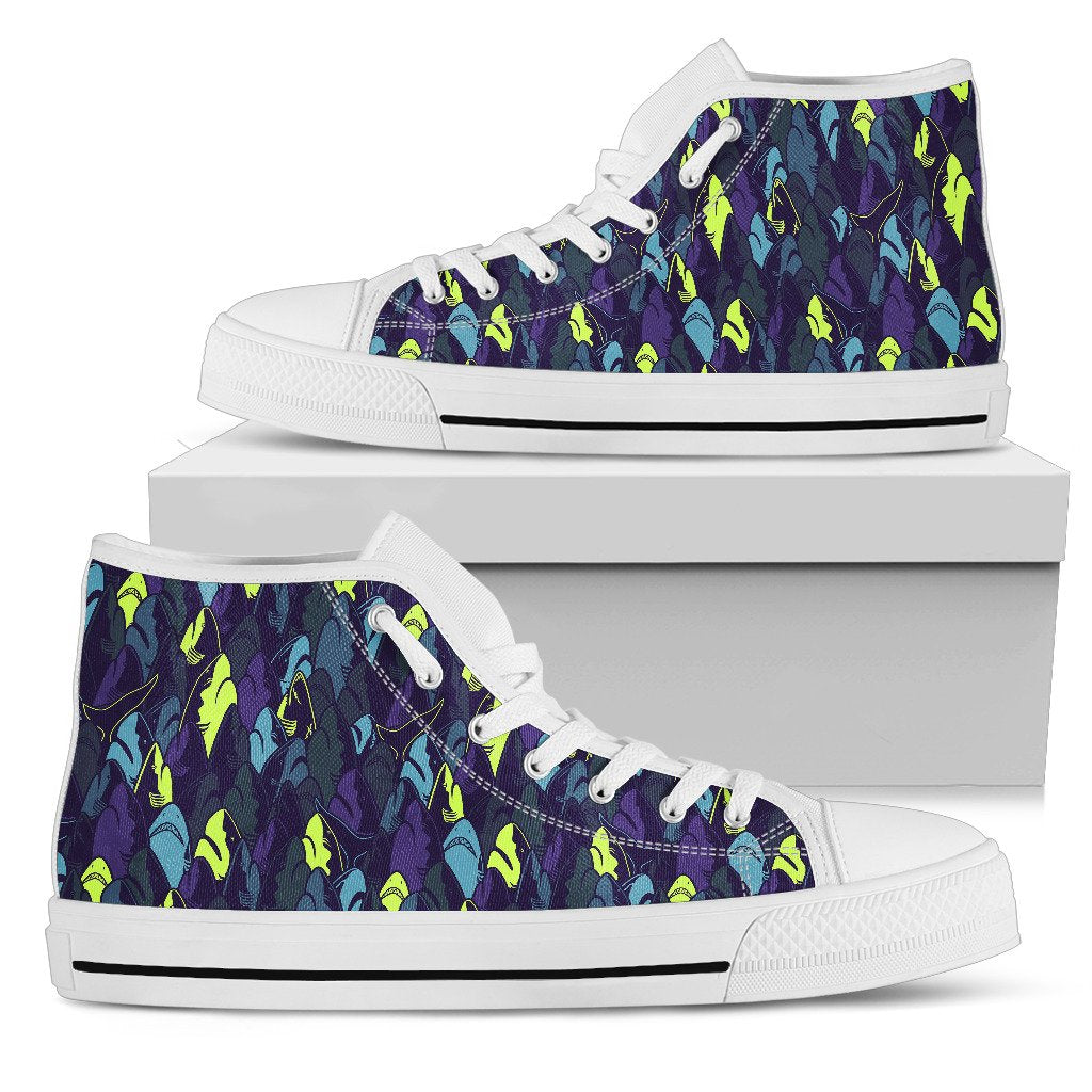 Shark Neon Color Print Women High Top Shoes