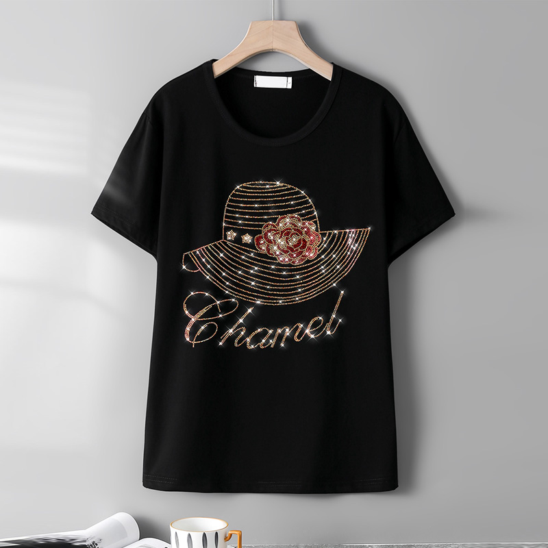 Summer Fashion short-sleeve T-shirts female Creativity Hats Hot diamonds Pattern Loose Casual High quality Round neck women tops alx