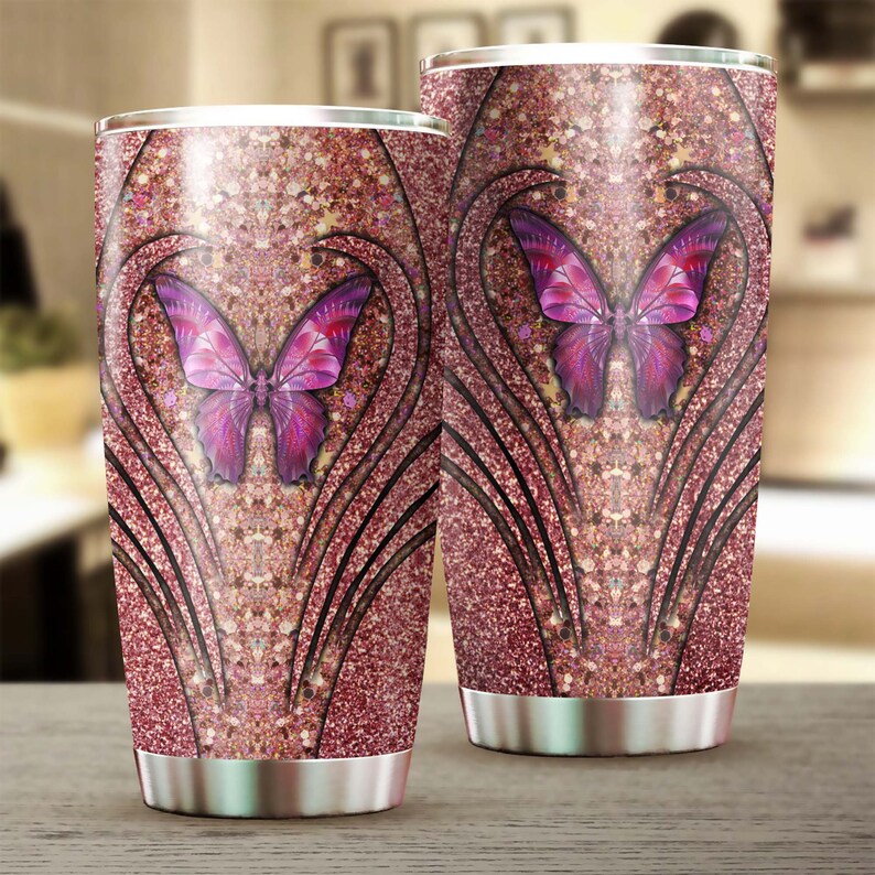 Sparkle Golden Butterfly Memorial Tumbler-Unique Gift Tumbler-Birthday Gift Christmas Gift For Butterfly Lover Christians