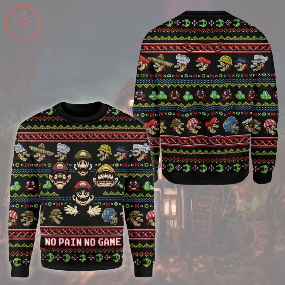 Super Mario No Pain No Game Ugly Christmas Sweater
