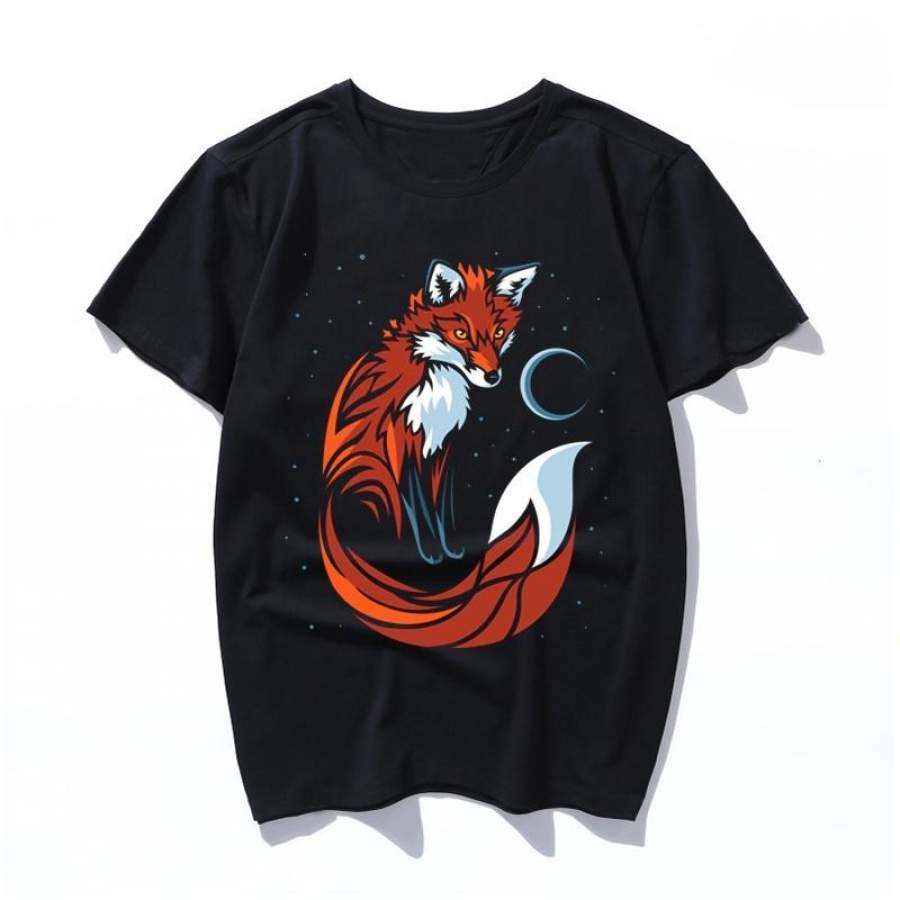 tribal tail fox New Women Casual Summer T shirts Fashion Lady Cotton Black Tees Short Sleeve Black T shirt Tops for Woman and Man