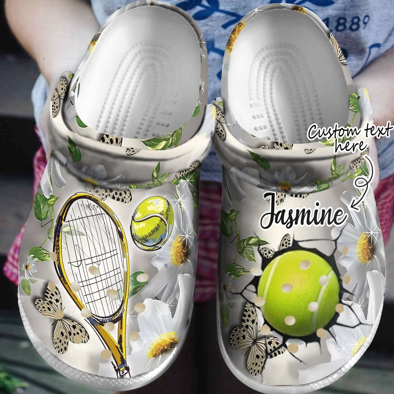 Tennis Personalized Clog, Custom Name, Text, Color, Number Fashion Style For Women, Men, Kid, Print 3D Tennis Daisy