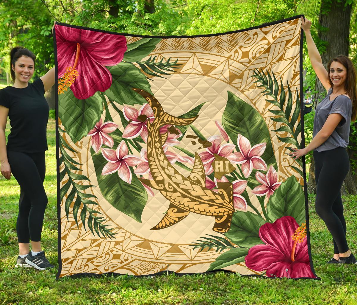 Alohawaii Premium Quilt – Hammerhead Shark Premium Quilt Strong Pattern Hibiscus Plumeria AH J1