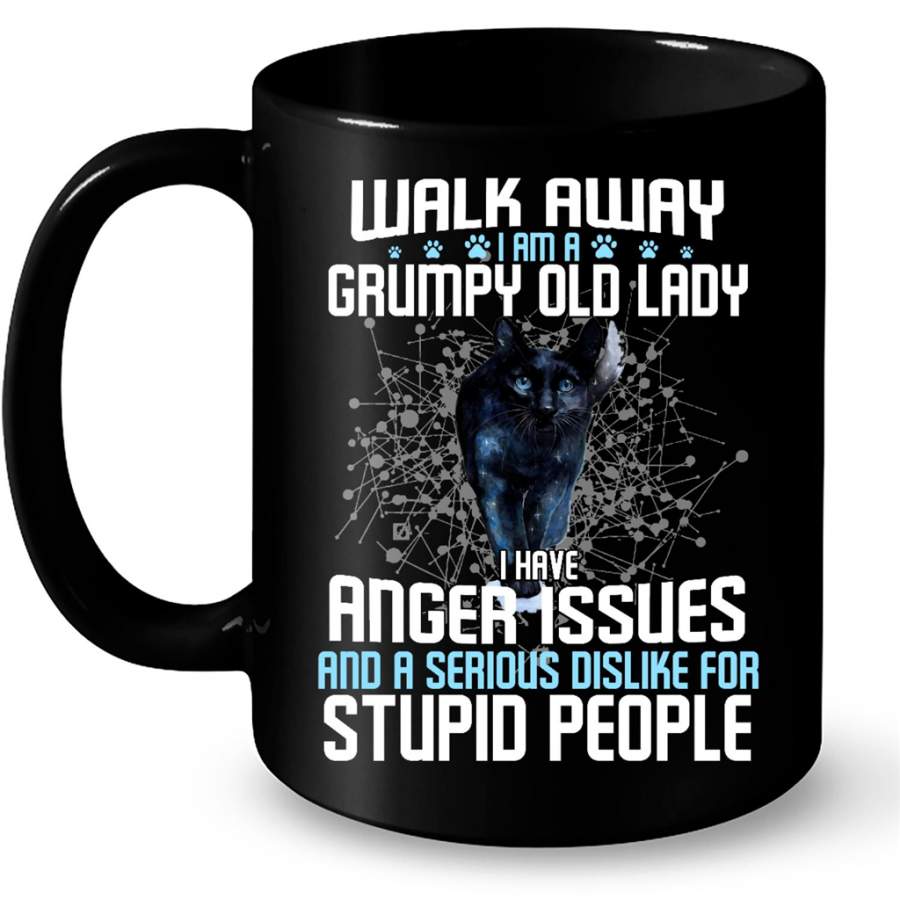 Black Cat Kitten Walk Away I Am A Grumpy Old Lady I Have Anger Issues And A Serious Dislike For Stupid People B – Full-Wrap Coffee Black Mug