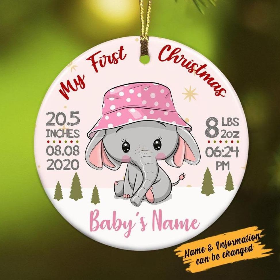 [Personalized Name & Date] Elephant Baby First Christmas Ornament