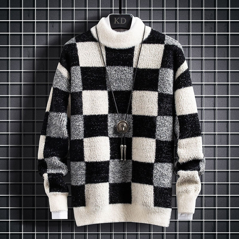 Thick Cashmere Sweater Men Tops Turtleneck Winter Male Plaid Pullovers Comfortable Mens Christmas Sweaters Keep Warm Pull Homme