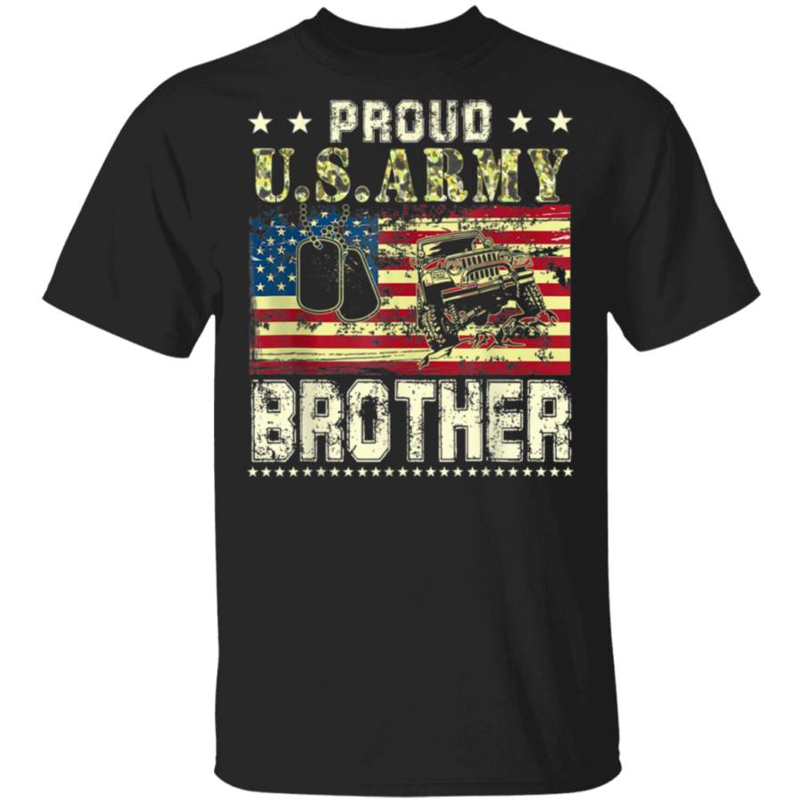 Vintage Jeeps American Flag Proud USArmy Brother Veteran TShirt