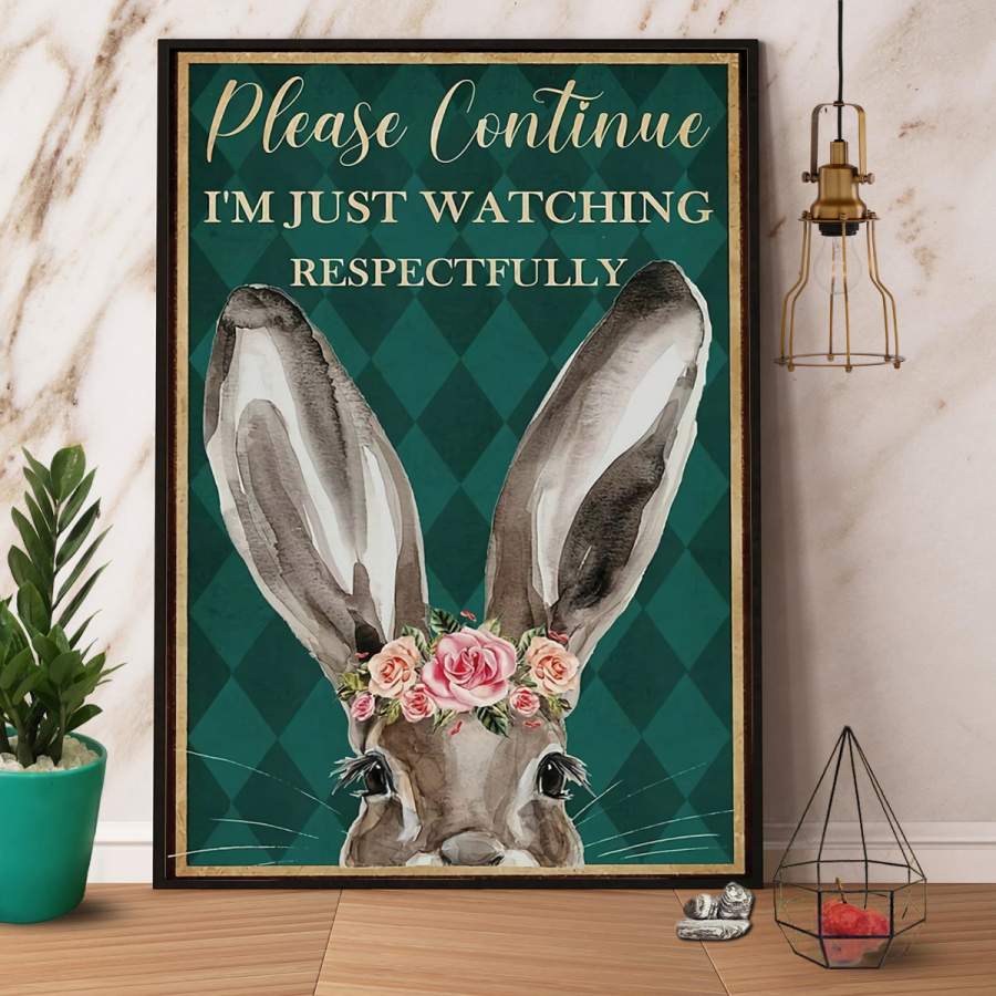 Watching respectfully rabbit with flower wreath on head paper poster no frame/ wrapped canvas wall decor full size