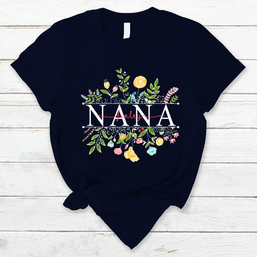 Custom Nana And Grandkids Name, Floral T-Shirt Gift For Nana, Mimi On Her Mother’S Day T-Shirt