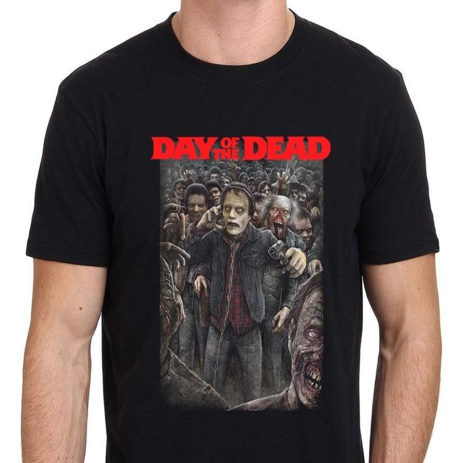 Details About DAY OF THE DEAD Vintage Movie Zombie Art Men’s Black T-Shirt