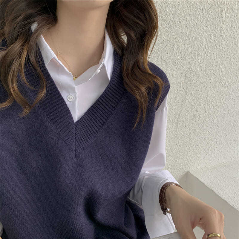 Sweater Vest Women V-neck Solid Simple Slim All-match Casual Korean Style Teens Chic Fashion Autumn Winter Sleeveless Sweaters alx