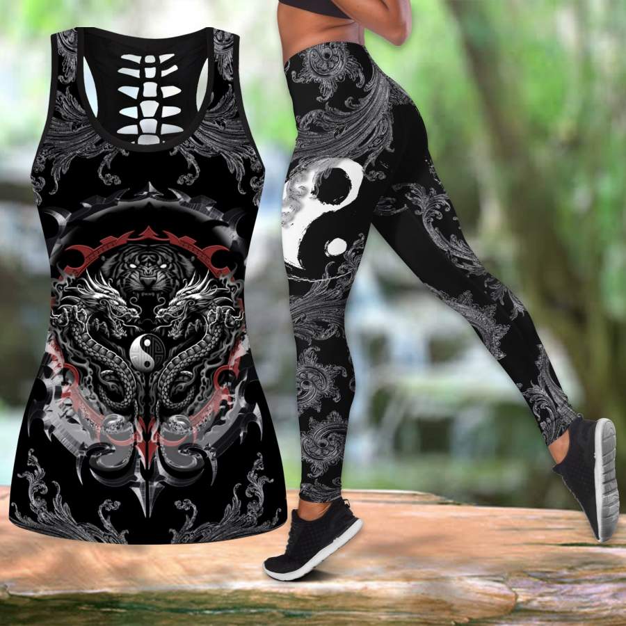 Dragon Tiger Yin And Yang Gothic Art 3D Printed Legging & Tank top-ML