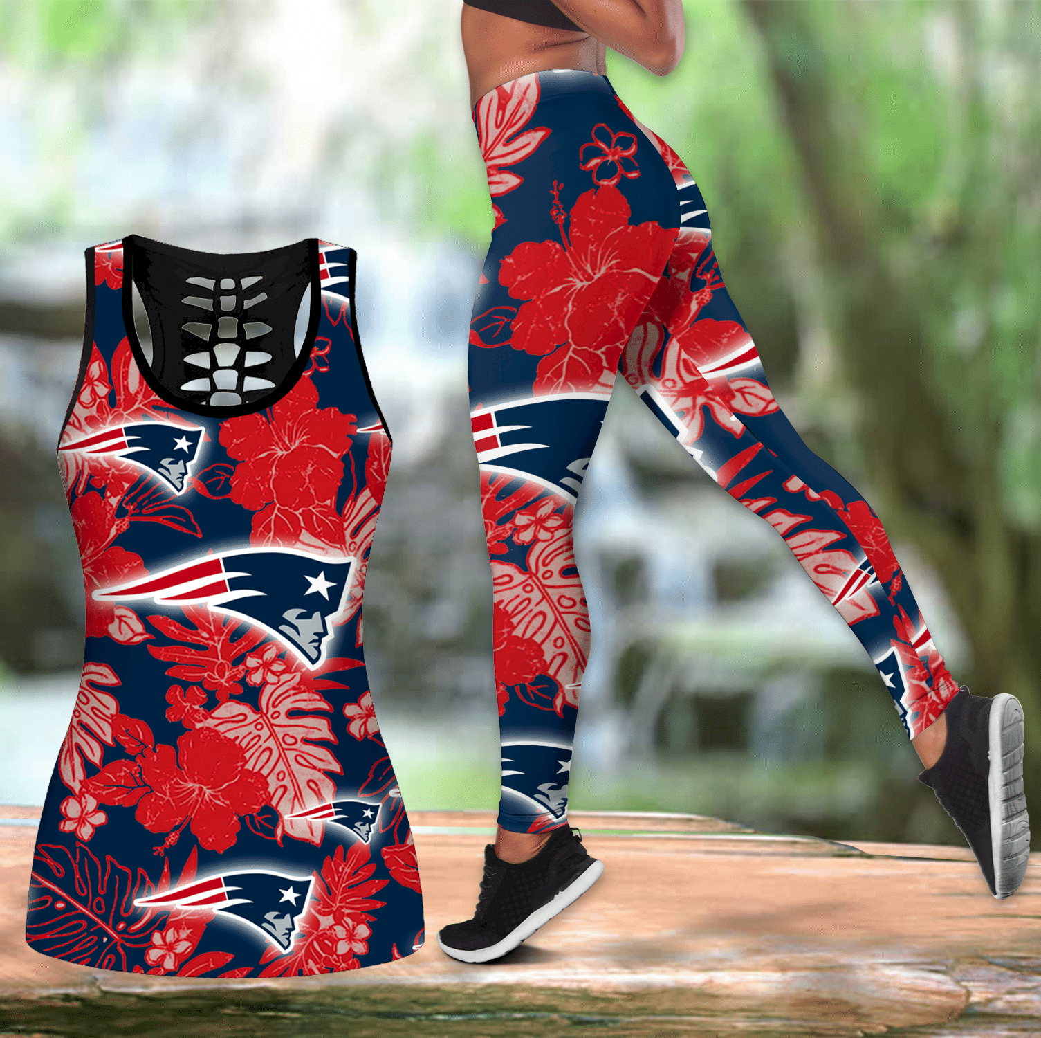 Combo New England Patriots Hawaiian Hollow Tanktop Leggings Set V1718