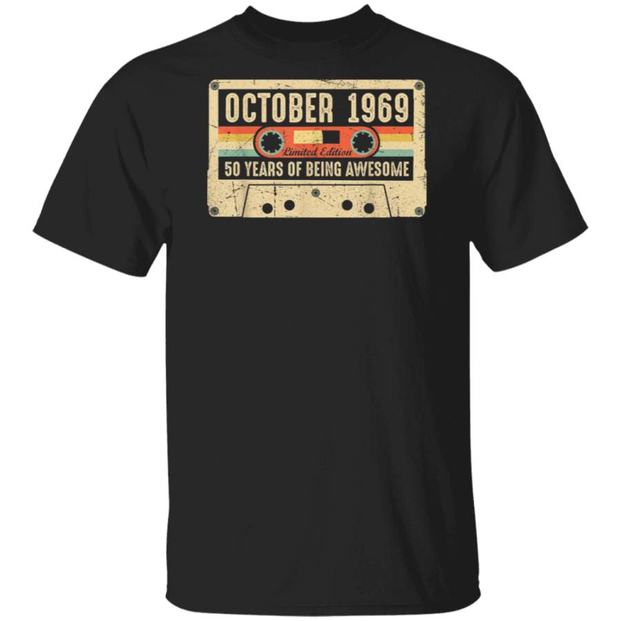 Vintage October 1969 50th birthday Gift Retro Cassette Tape T-Shirt