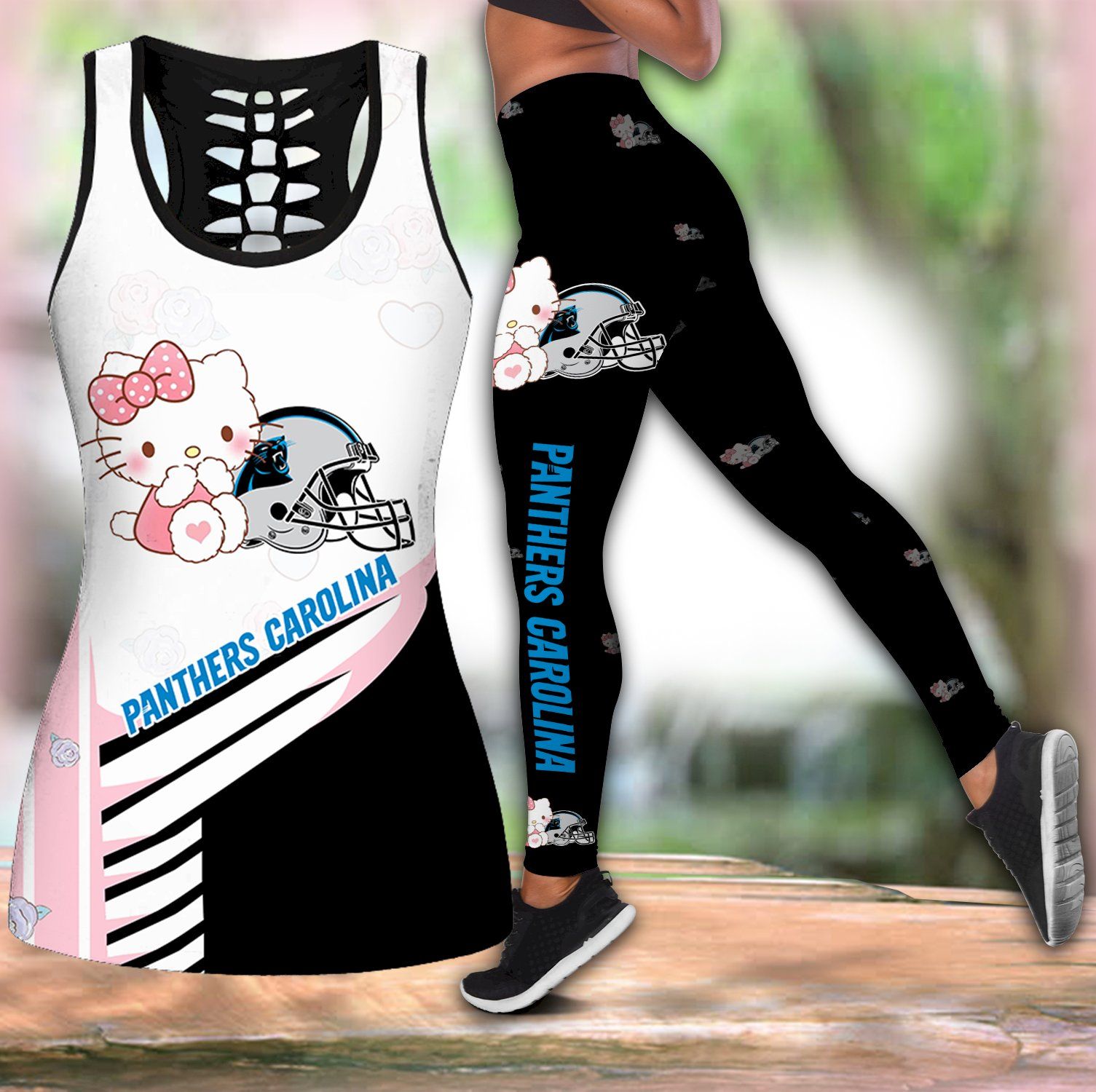 Combo Carolina Panthers Hello Kitty Hollow Tanktop Leggings Set V1662