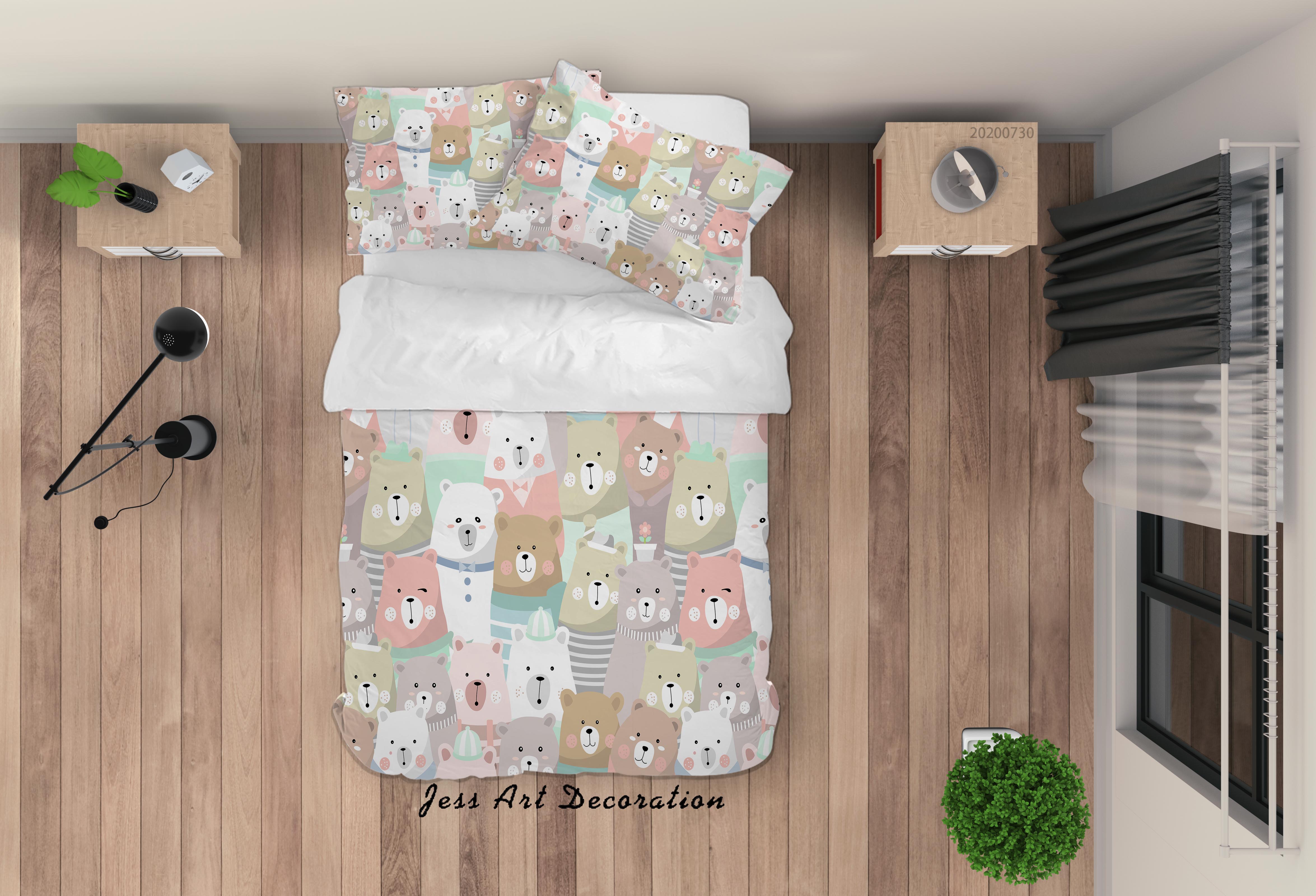 3D Colorful Bear Animal Quilt Cover Set Bedding Set Duvet Cover Pillowcases Lxl 2