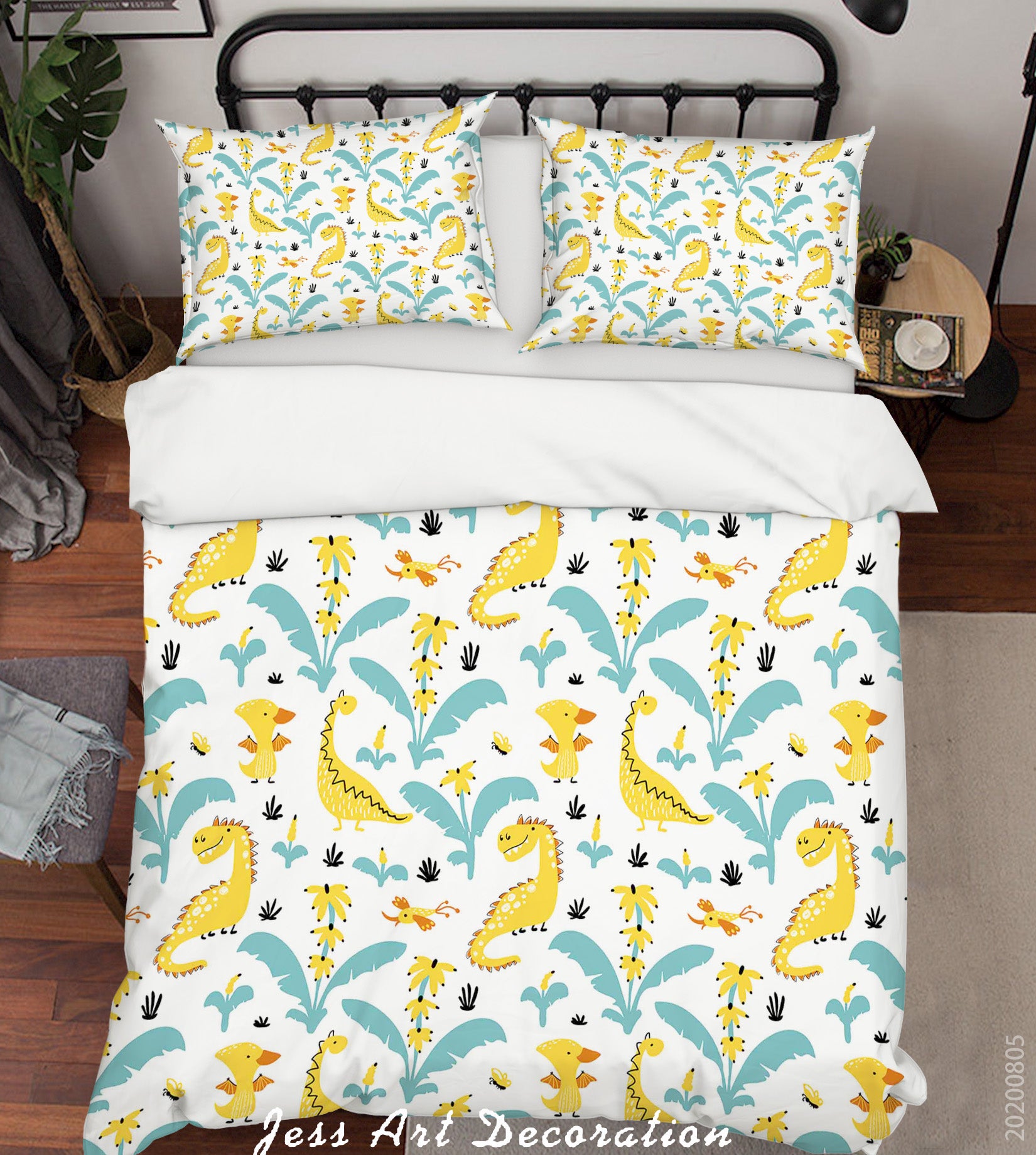 3D Floral Plant Yellow Dinosaur Quilt Cover Set Bedding Set Duvet Cover Pillowcases Lxl 311