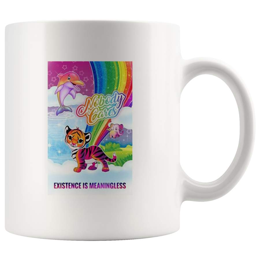 Tiger dolphin elephant Nobody cares existence is meaningless white coffee mug