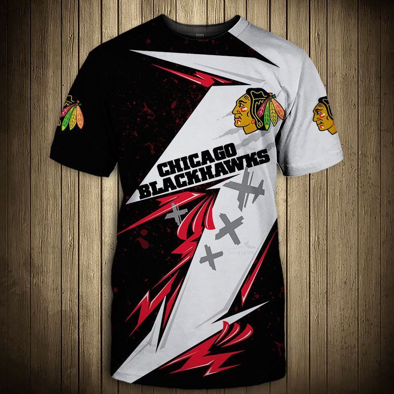 Chicago Blackhawks T-Shirt3D Thunder Design Short Sleeve