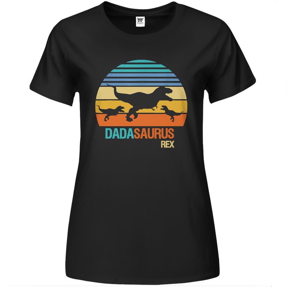 Retro Sunset Dadasaurus, Dad Dino Dinosaur Fathers Day Gift Premium Womens T Shirts