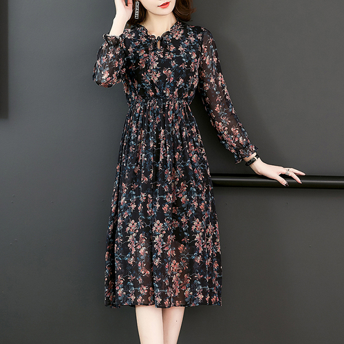 Spring Autumn Floral Natural Silk Elegant Midi Dress 2022 Boho Casual Party Vestidos Women Fashion Korean Bodycon Print Dresses alx